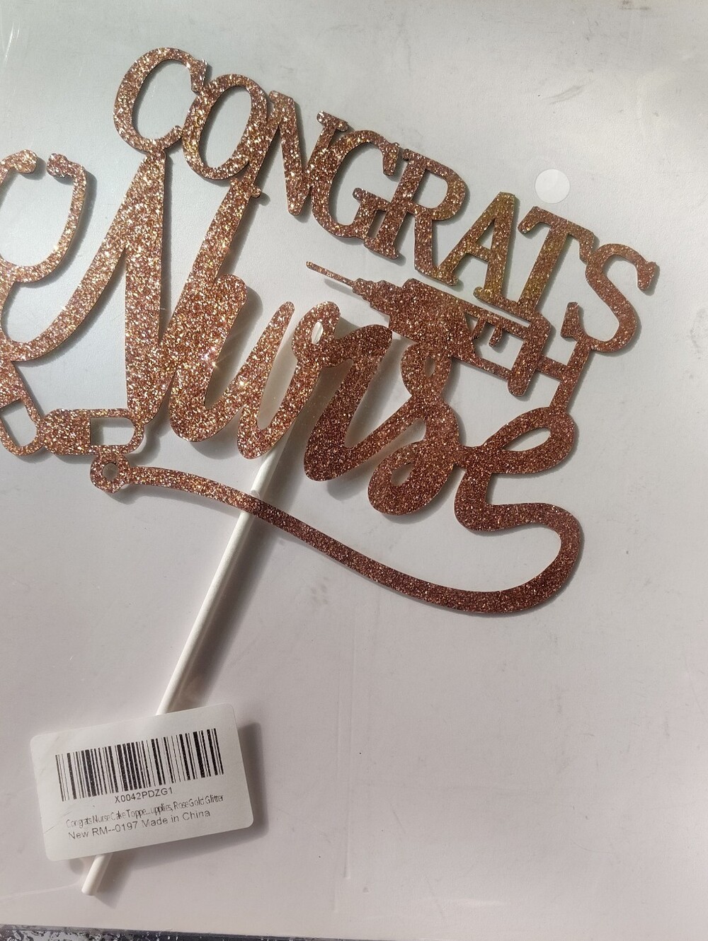 Congrats Nurse Cake Topper - Rose Gold Glitter